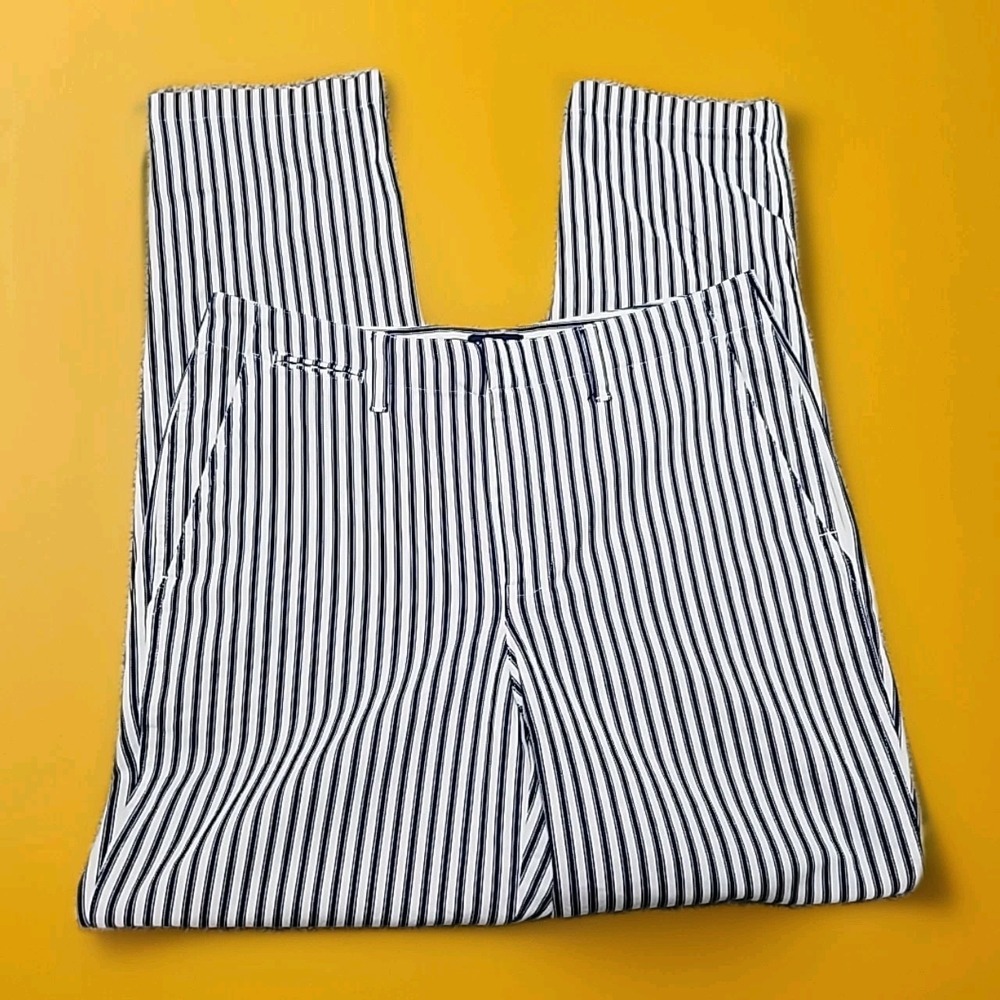 Lands' End Women's 10T Straight Leg Chino Ankle Pants Navy & White Stripe 32x30